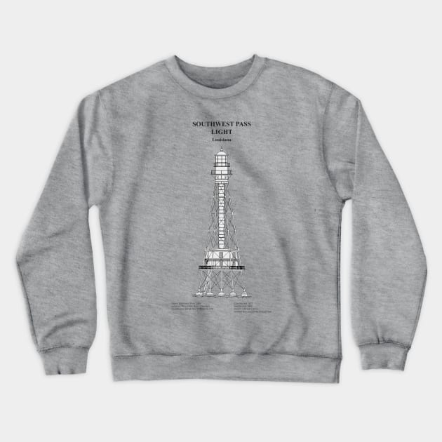 Southwest Pass Light Lighthouse - Louisiana - SBDpng Crewneck Sweatshirt by SPJE Illustration Photography